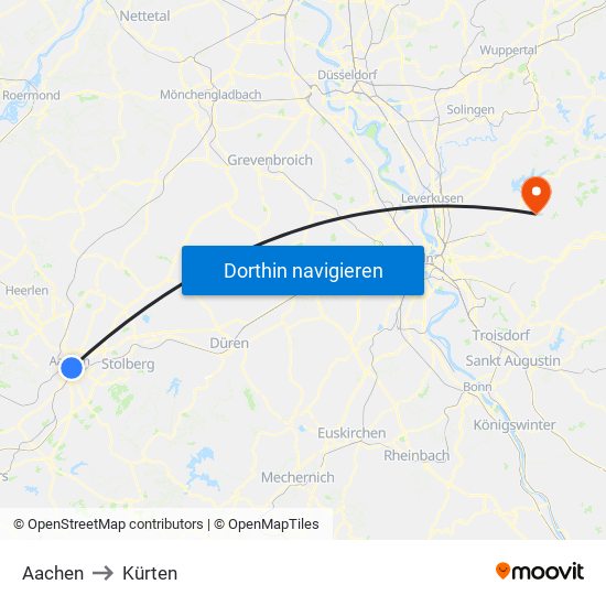 Aachen to Kürten map