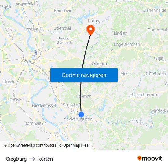 Siegburg to Kürten map