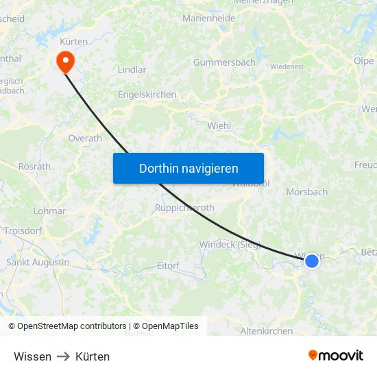 Wissen to Kürten map