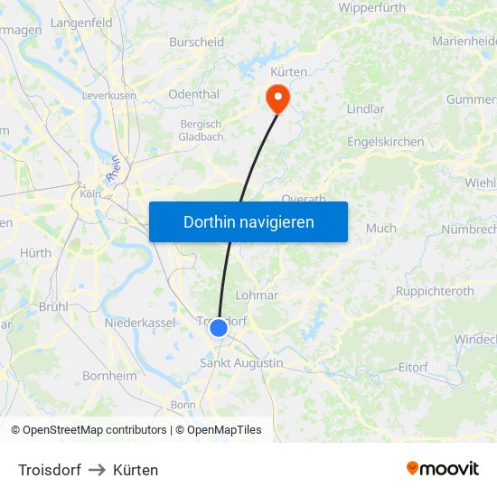 Troisdorf to Kürten map