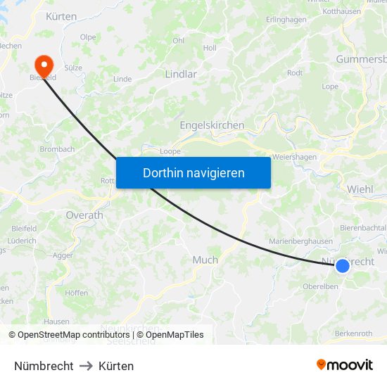 Nümbrecht to Kürten map