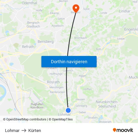 Lohmar to Kürten map