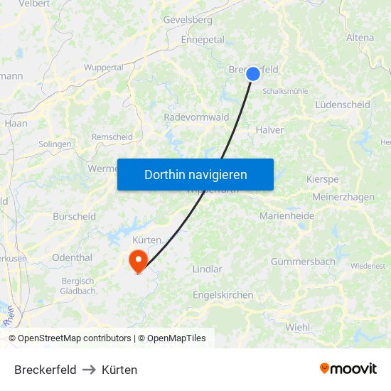 Breckerfeld to Kürten map