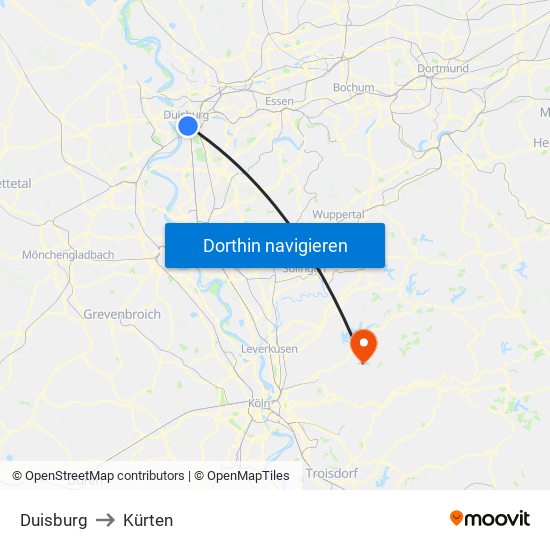 Duisburg to Kürten map