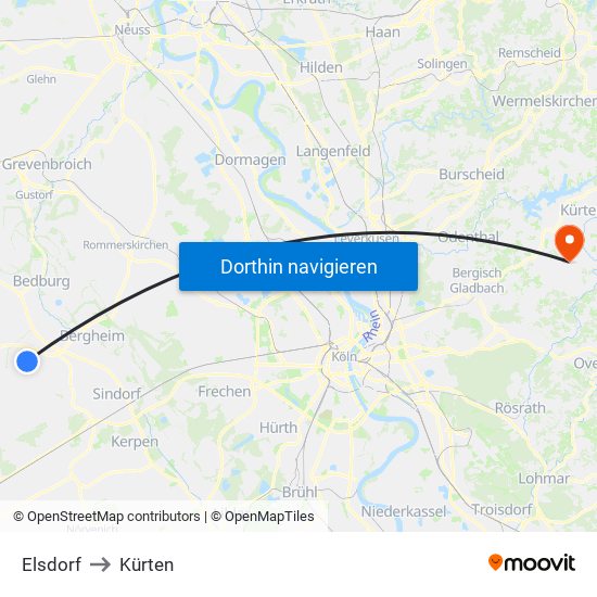Elsdorf to Kürten map