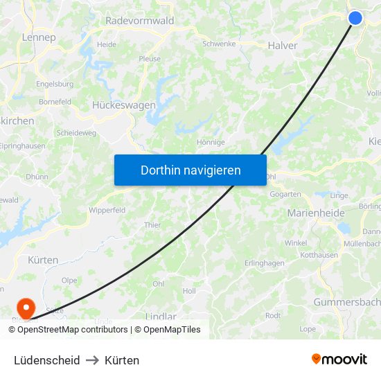 Lüdenscheid to Kürten map