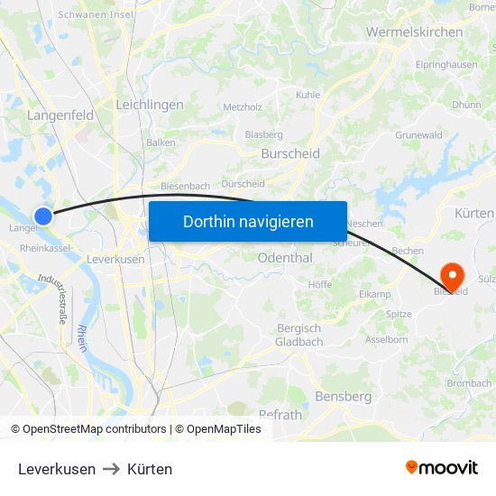 Leverkusen to Kürten map