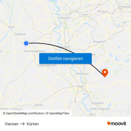 Viersen to Kürten map