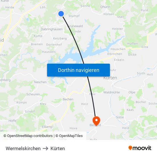 Wermelskirchen to Kürten map