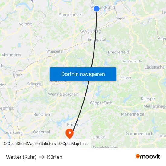 Wetter (Ruhr) to Kürten map