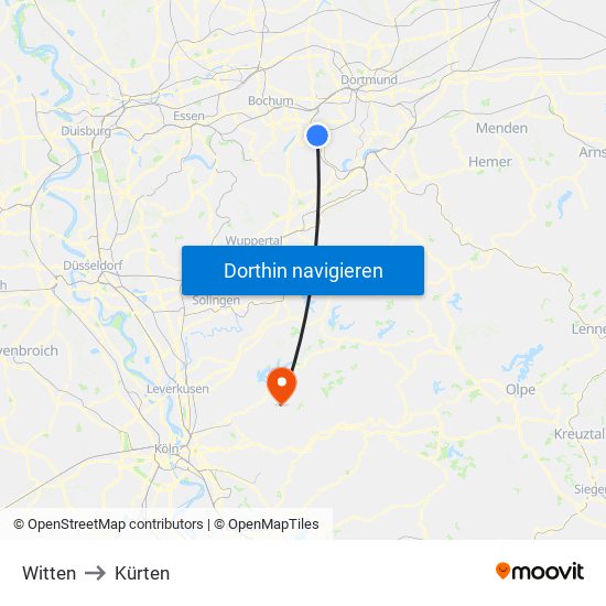 Witten to Kürten map