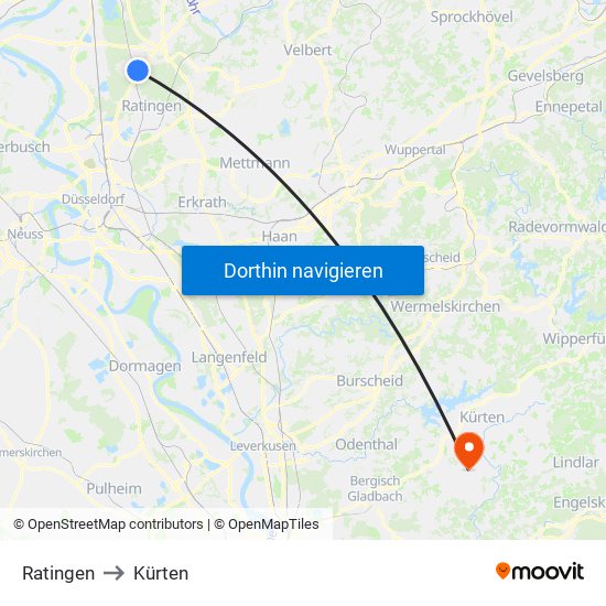 Ratingen to Kürten map