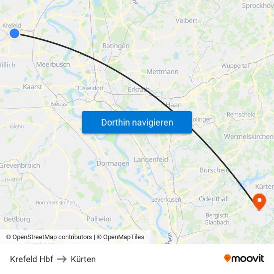 Krefeld Hbf to Kürten map