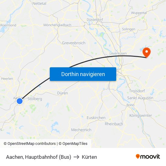 Aachen, Hauptbahnhof (Bus) to Kürten map