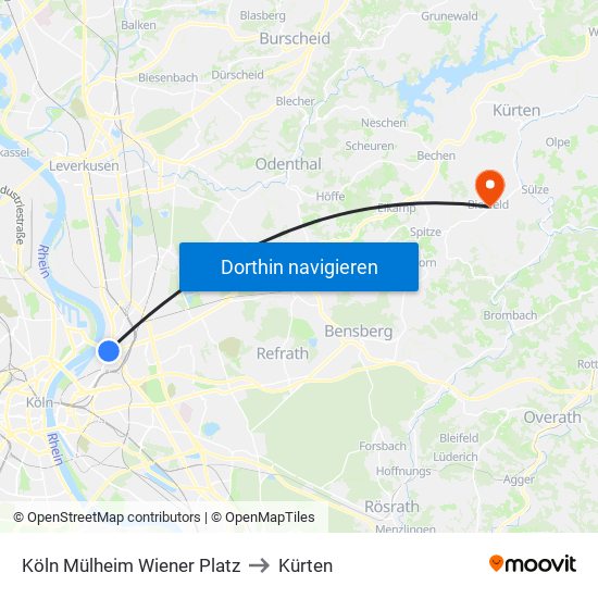 Köln Mülheim Wiener Platz to Kürten map