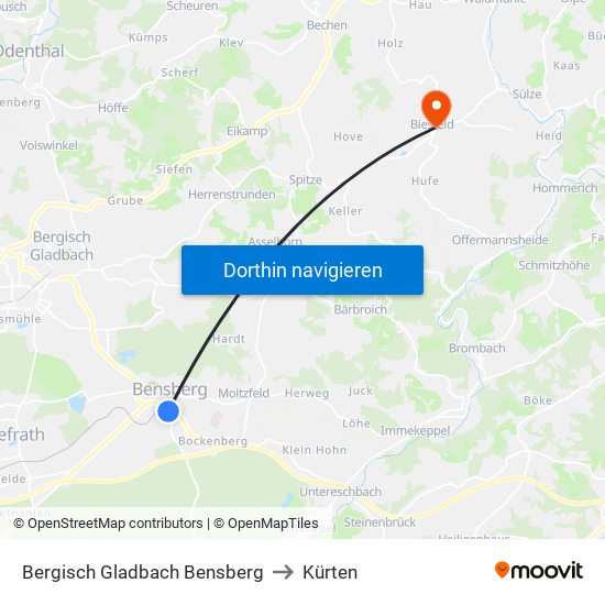 Bergisch Gladbach Bensberg to Kürten map