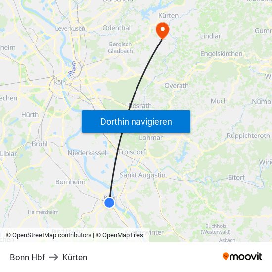 Bonn Hbf to Kürten map