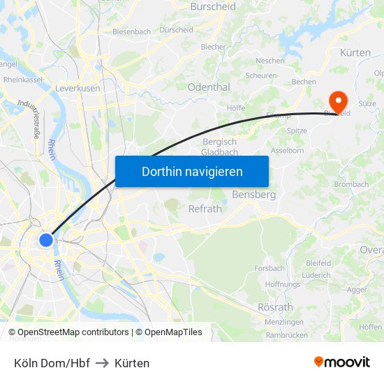 Köln Dom/Hbf to Kürten map