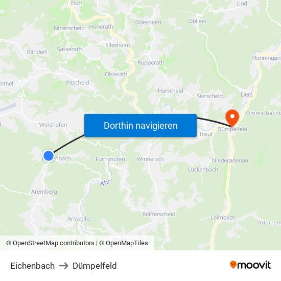 Eichenbach to Dümpelfeld map