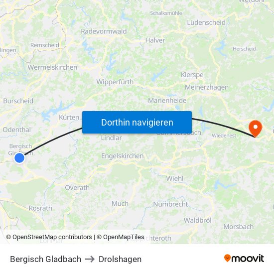 Bergisch Gladbach to Drolshagen map