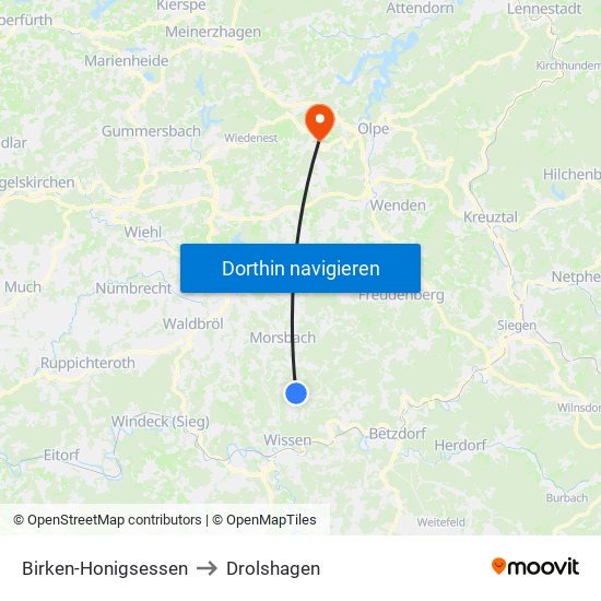 Birken-Honigsessen to Drolshagen map