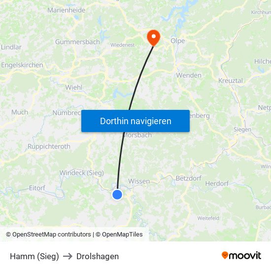 Hamm (Sieg) to Drolshagen map