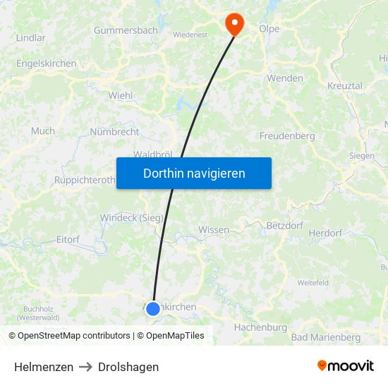 Helmenzen to Drolshagen map