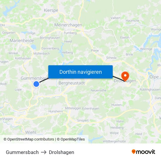 Gummersbach to Drolshagen map