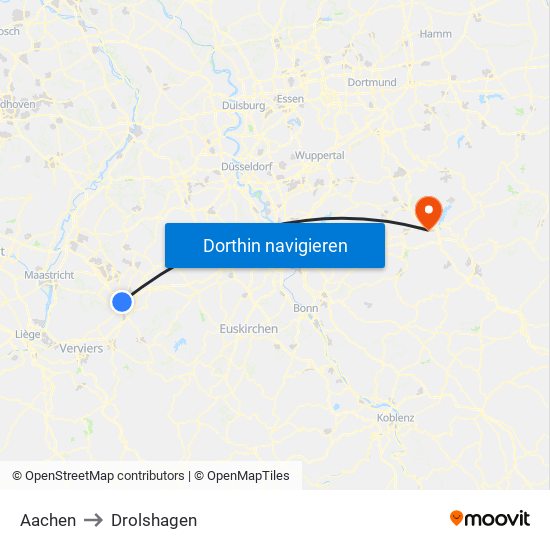 Aachen to Drolshagen map