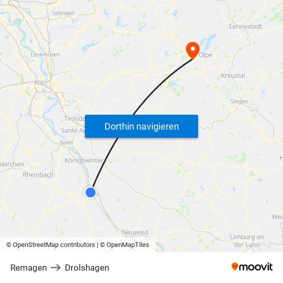 Remagen to Drolshagen map