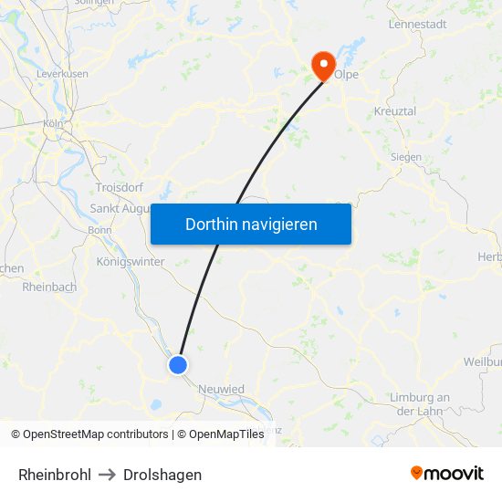 Rheinbrohl to Drolshagen map