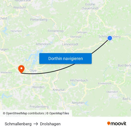 Schmallenberg to Drolshagen map
