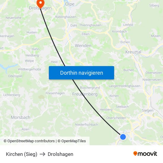 Kirchen (Sieg) to Drolshagen map
