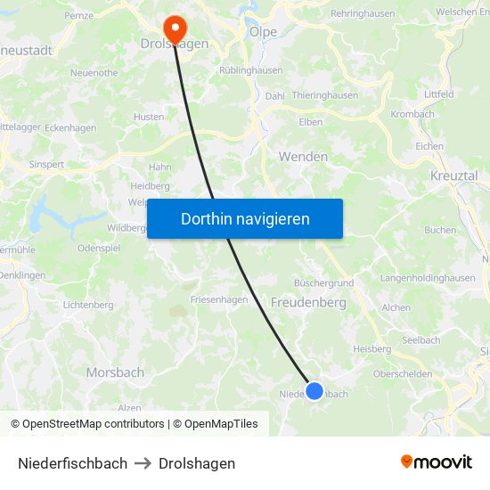 Niederfischbach to Drolshagen map