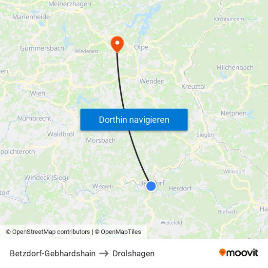 Betzdorf-Gebhardshain to Drolshagen map