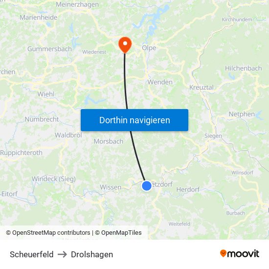 Scheuerfeld to Drolshagen map