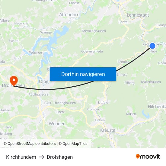 Kirchhundem to Drolshagen map