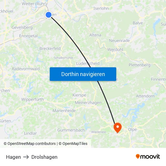 Hagen to Drolshagen map