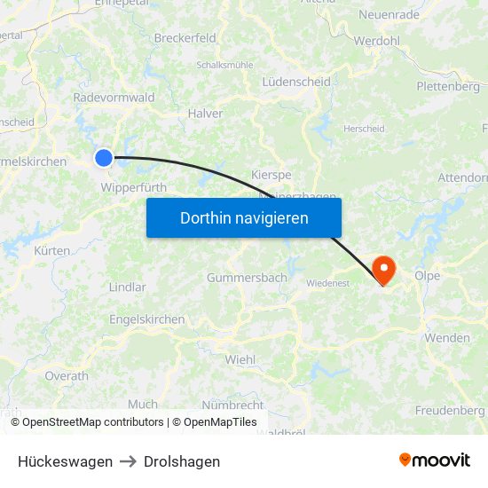 Hückeswagen to Drolshagen map