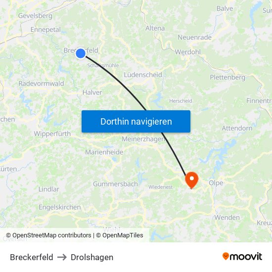 Breckerfeld to Drolshagen map
