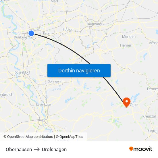 Oberhausen to Drolshagen map