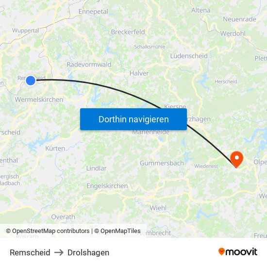 Remscheid to Drolshagen map