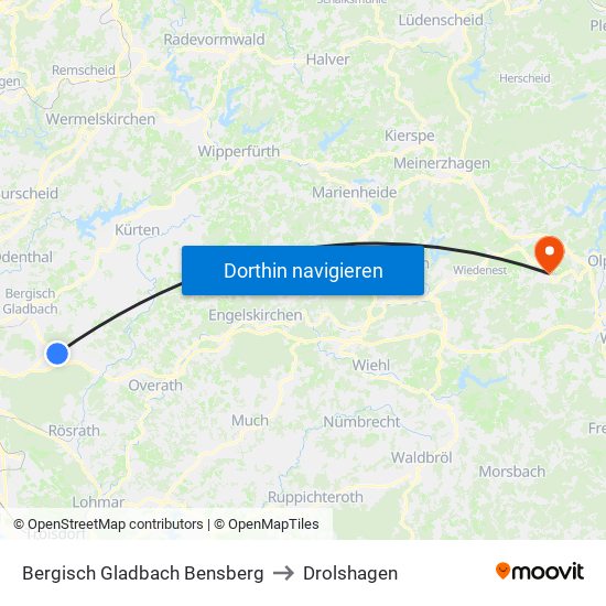 Bergisch Gladbach Bensberg to Drolshagen map