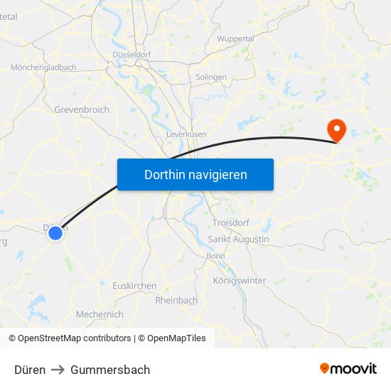 Düren to Gummersbach map