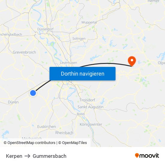 Kerpen to Gummersbach map