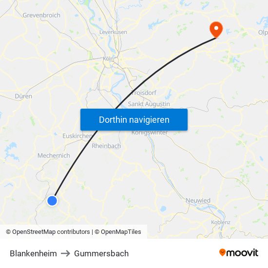 Blankenheim to Gummersbach map