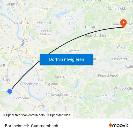 Bornheim to Gummersbach map