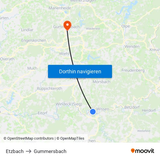Etzbach to Gummersbach map