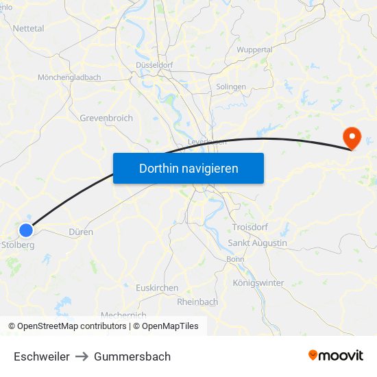 Eschweiler to Gummersbach map