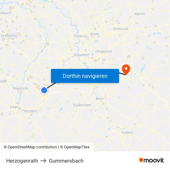 Herzogenrath to Gummersbach map